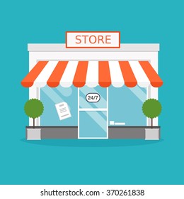 Store facade. Vector illustration of store building. Ideal for business web publications and graphic design. Flat style vector illustration.