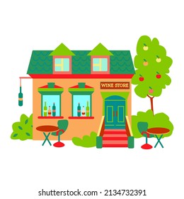 Store facade. Wine shop. Flat vector isolated illustration
