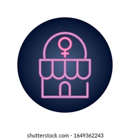 store with female gender symbol over white background, neon style icon, vector illustration