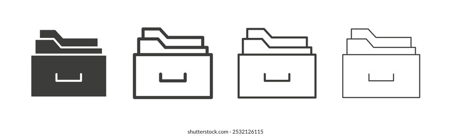Icono de almacenamiento de archivos en tamaño de relleno y de tres trazos