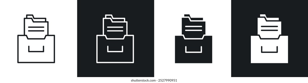 Conjunto de iconos de Vector de iconos de archivos de almacenamiento relleno negro y estilo delineado.