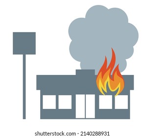 Store fires, fire illustrations, icons, silhouettes. Non-life insurance earthquake disaster image