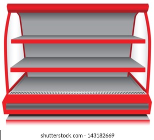 Store fixtures and equipment - open counter refrigerator. Vector illustration.