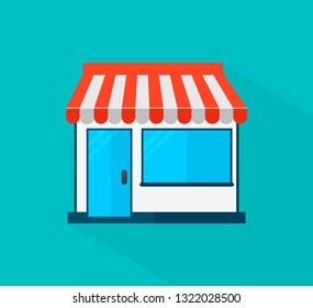 Store flat icon . Shop vector flat design with long shadow. Storefront in city vector illustration. building symbol 