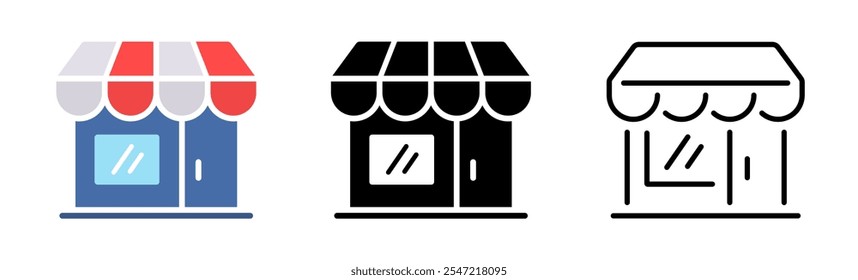 Almacene los iconos planos y de línea fijados. Tienda, símbolo de compras. Vector