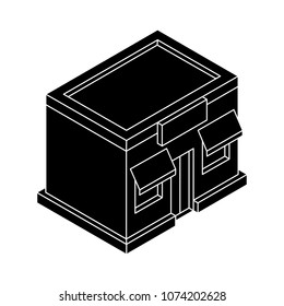 Store front. Black isometric drawing. Vector illustration isolated on white background