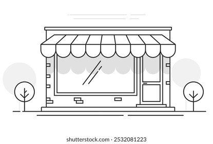 Store Front Gebäude Linie Schlaganfall Vektorgrafik, Stadt Straße Shop Fassade Symbol Umriss dünne lineare einfache Illustration, kleine Café oder Restaurant Schaufenster Markt, Showroom Silhouette Bild Clip Art