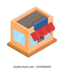 Store front. Colored isometric drawing. Vector illustration isolated on white background