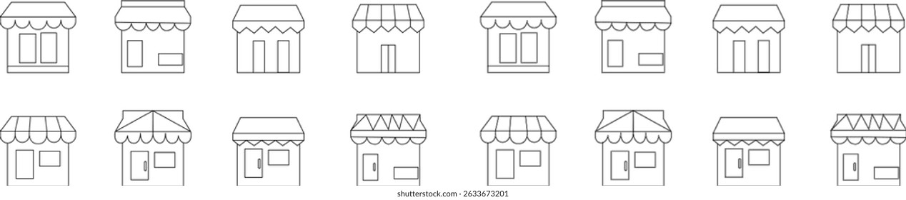store front icon set, marketplace or ecommerce shop flat vector icons, Store vector shop building template Graphics design for apps and websites, Small Business Storefront Kiosk. mobile app, web page