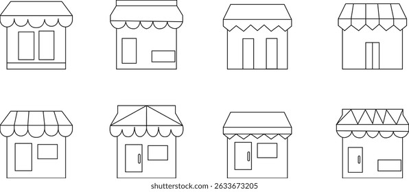 store front icon set, marketplace or ecommerce shop flat vector icons, Store vector shop building template Graphics design for apps and websites, Small Business Storefront Kiosk. mobile app, web page
