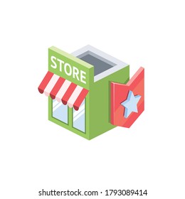 Store front medal star. Vector 3d isometric, color web icons set, new flat style. Creative illustration, idea for infographics.