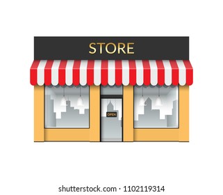 Store front. Shop with empty showcase. Vector illustration isolated on white background