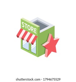 Store front star. Vector 3d isometric, color web icons set, new flat style. Creative illustration, idea for infographics.