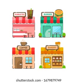 Store fronts. Set of 4 shops and venues