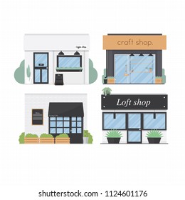 Store fronts set Flat design 4 shop Vector illustration background
