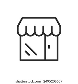 Store with glass display and awning, linear style icon. Editable stroke width