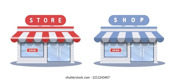 Store with glass doors. Vector clipart isolated on white background.