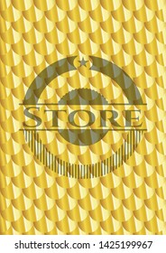 Store gold emblem. Scales pattern. Vector Illustration. Detailed.