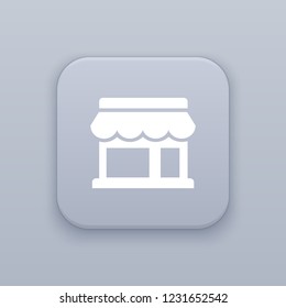 Store, gray vector button with white icon on gray background