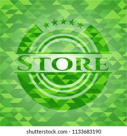 Store green emblem with mosaic background