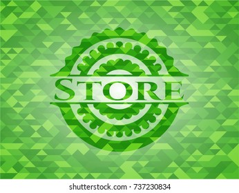 Store green emblem with triangle mosaic background