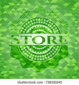 Store green emblem with triangle mosaic background