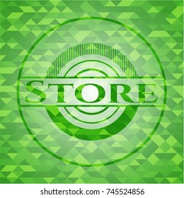 Store green emblem with triangle mosaic background