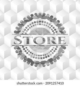 Store grey emblem with cube white background. 