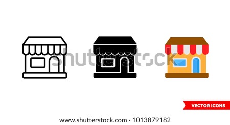 Store icon of 3 types: color, black and white, outline. Isolated vector sign symbol.