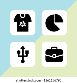 store icon. 4 store set with pie cart, bag, shirt and usb vector icons for web and mobile app