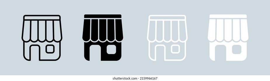 Store icon in black and white vector illustration. Retail shop icon collection.