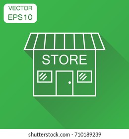 Store icon. Business concept market store pictogram. Vector illustration on green background with long shadow.
