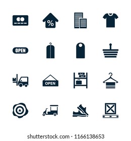 Store icon. collection of 16 store filled icons such as shopping basket, forklift, mortgage, open, open plate, credit card. editable store icons for web and mobile.