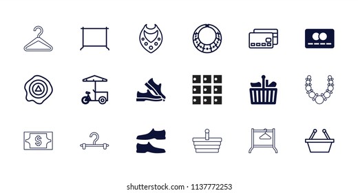 Store icon. collection of 18 store filled and outline icons such as man shoe, necklace, hanger, shopping basket, shopping bag. editable store icons for web and mobile.