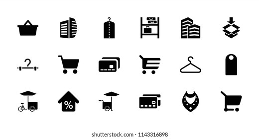 Store icon. collection of 18 store filled icons such as necklace, business center, shopping cart, box, mortgage, credit card. editable store icons for web and mobile.