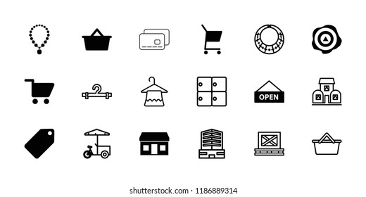 Store icon. collection of 18 store filled and outline icons such as tag, shopping cart, open plate, luggage storage, hanger. editable store icons for web and mobile.