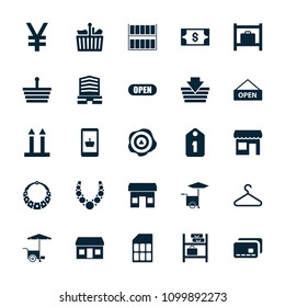 Store icon. collection of 25 store filled icons such as luggage storage, business center, shopping basket, online shopping. editable store icons for web and mobile.