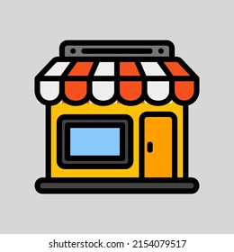 Store icon in filled line style, use for website mobile app presentation
