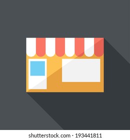 Icono de almacén. Ilustración vectorial moderna de diseño plano. Aislado sobre un fondo de color elegante. Icono de sombra larga plana. Elementos de diseño plano.