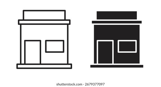 Armazene o ícone do pacote de estilo plano e traçado no plano de fundo branco. Ilustrações vetoriais