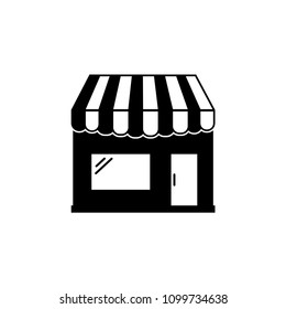 Store icon in flat style. Simple filled store symbol isolated on white background. Simple abstract shop icon in black. Vector illustration for graphic design, Web, UI, app