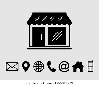 Store icon Flat symbol vector, with contact us set icon