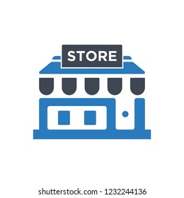 Store icon glyph style - shopping icon vector blue