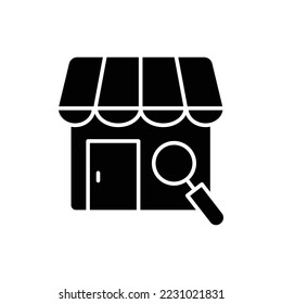 Store icon illustration with search. glyph icon style. suitable for store searching icon. icon related to e-commerce. Simple vector design editable. Pixel perfect at 32 x 32