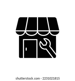 Store icon illustration with wrench. glyph icon style. suitable for store repair icon. icon related to e-commerce. Simple vector design editable. Pixel perfect at 32 x 32