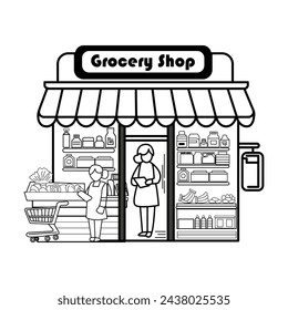 Diseño de línea de icono de tienda. Almacenar ilustración vectorial. Icono de esquema sobre compras.