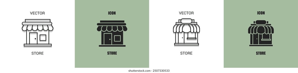 Línea de iconos de la tienda. Almacene la Ilustración vectorial.