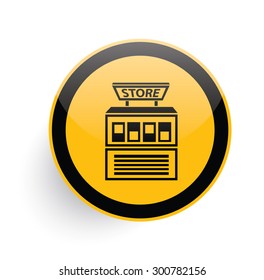 Store icon on yellow button background,clean vector