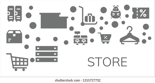 store icon set. 11 filled store icons.  Simple modern icons about  - Lockers, Warehouse, Package, Cash register, Shopping cart, Delivery cart, Box, Hamster, Hanger, Sale