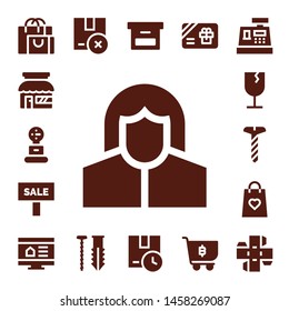 store icon set. 17 filled store icons.  Collection Of - Shopping bag, Store, Weight, Pharmacist, Sale, Fragile, Screw, Gift bag, Online shop, Package, Box, Gift card, Shopping cart